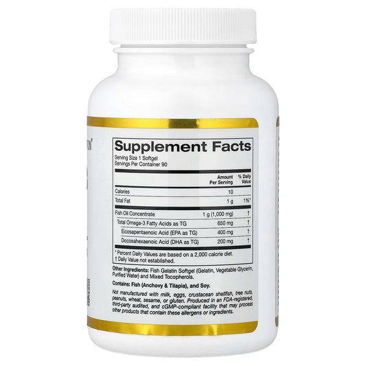 California Gold Nutrition, Omega-3 Fish Oil, 1,000 mg, 90 Fish Gelatin Softgels