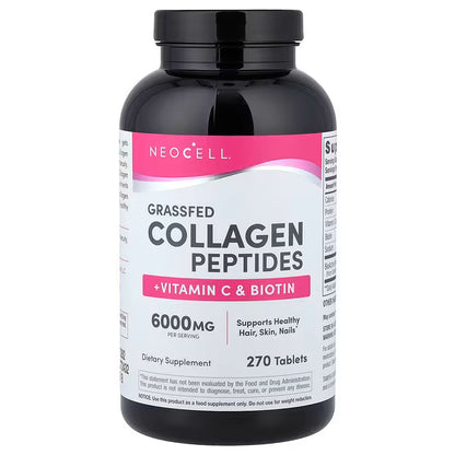 NeoCell, Grassfed Collagen Peptides + Vitamin C & Biotin, 180 Tablets
